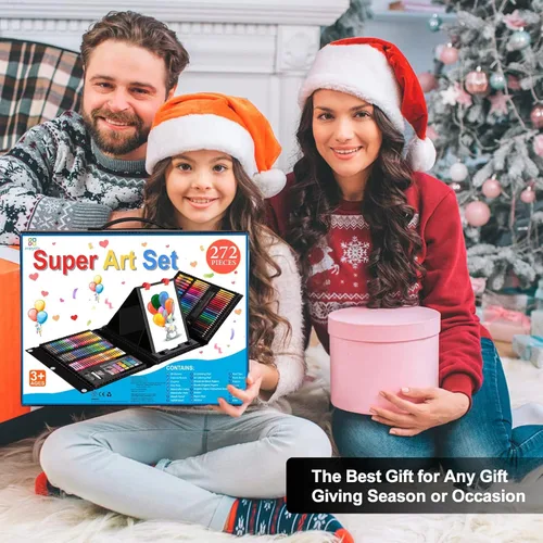 Miniatura 3 de Suministros de arte, paquete de 272 juegos de arte para niñas, niños, adolescentes, artistas, caja de arte de regalo de lujo con caballete triple