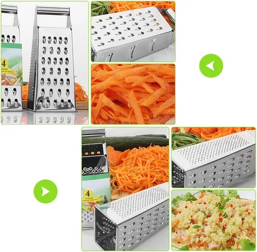 Miniatura 4 de Rallador de caja, rallador grande de acero inoxidable de 4 lados para queso parmesano, jengibre, verduras