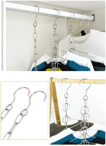 Miniatura 4 de Cadenas mágicas de acero inoxidable que ahorran espacio para armario, organizador de perchas en cascada, ganan un 80% más de espacio, juego de 6