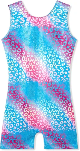 TENVDA Leotardos de gimnasia para niñas de 2 a 12 años de edad, brillante, multicolor, mallas con pantalón ciclista, unitardo