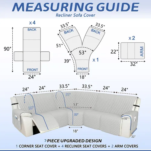 Miniatura 2 de Arfntevss Fundas de sofá seccional reclinable 100% impermeables en forma de L, funda de sofá para sofá seccional reclinable en forma de L, juego