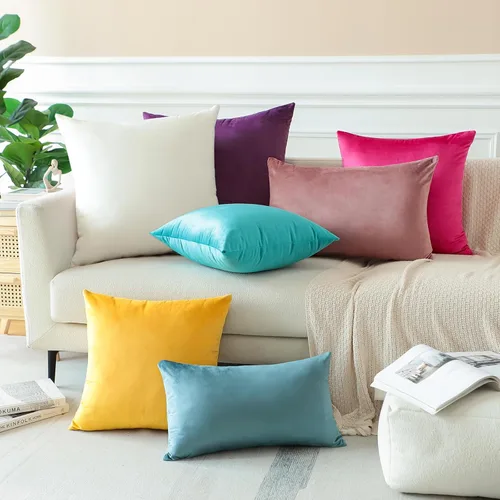 Miniatura 5 de OTOSTAR Paquete de 2 fundas de almohada decorativas de terciopelo suave, fundas de cojín cuadradas sólidas para decoración del hogar, fundas
