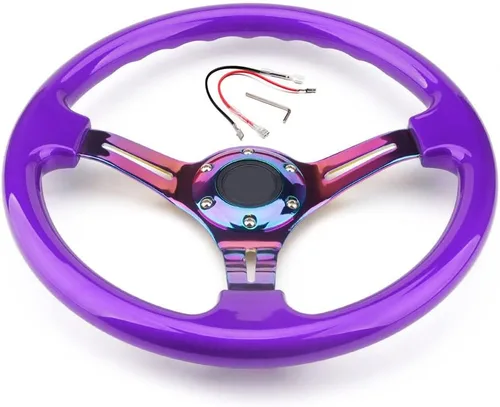 Miniatura 9 de Volante de Carreras de Coche de 6 Pernos Marco de Radios Neo Cromado Arcoíris Volante Universal de Posventa Compatible con Coche y Juego
