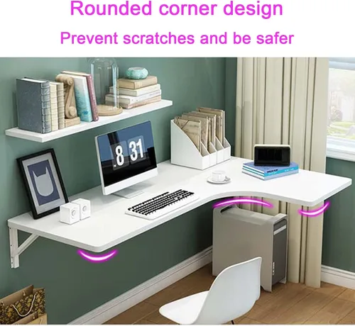 Miniatura 3 de LIGUOYI Escritorio flotante para pared de 28, 35, 39 pulgadas, mesa de pared estable y resistente en forma de L, escritorio de computadora
