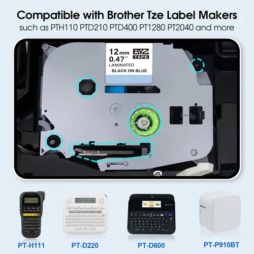 Miniatura 2 de Compatible con cinta azul P Touch TZe-531 TZe531 laminada 0.47 de 0.47 pulgadas, cinta azul de repuesto para Brother PT-D200 PT-D450, 1/2 pulgada x