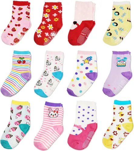 ELUTONG Calcetines antideslizantes para bebés, calcetines antideslizantes para el tobillo, calcetines para niños de 0 a 7 años, 12 pares
