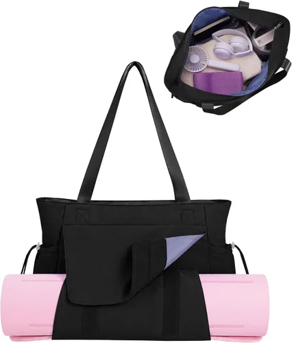 Miniatura 15 de sportsnew Bolsa para esterilla de yoga, bolsas de gimnasio para mujeres y hombres con bolsillo impermeable y gancho y bucle, almacenamiento de Negro