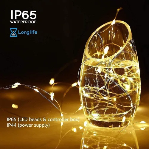 Miniatura 3 de Guirnalda de luces LED con energía solar actualizada, 8 modos, resistente al agua, IP65, iluminación intermitente, para interior y exterior, Blanco