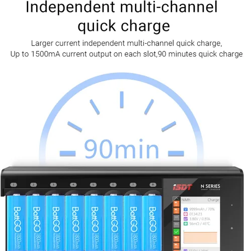Miniatura 4 de ISDT N16 36W 1.5A 16-Slot Speedy Smart LCD Display Batería Universal Cargador rápido rápido para baterías recargables AA AAA Li-lon LiHv Ni-MH Ni-Cd