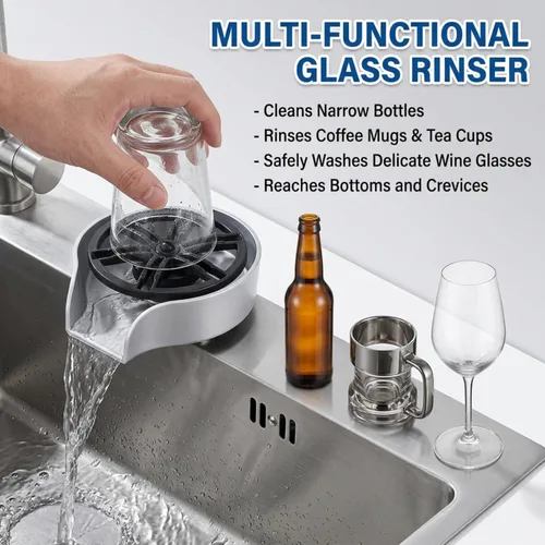 Miniatura 5 de Enjuagadora automática de vidrio para fregadero de cocina, lavadora de vasos de acero inoxidable con rosca G1/2, arandela de vidrio a presión