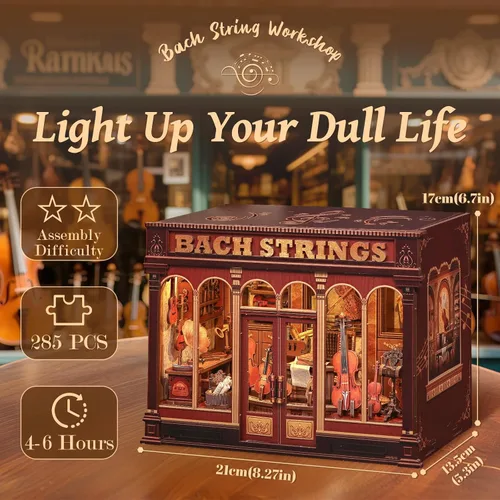 Miniatura 2 de Fsolis Kit de rincón de libros – Kit de casa en miniatura para adultos, estantería 3D rompecabezas de madera Booknook Music Librero Diorama regalos