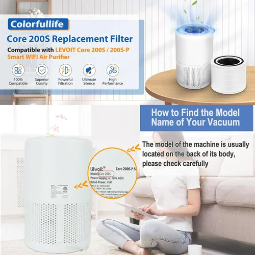 Miniatura 3 de Filtro de repuesto Core 200S compatible con LEVOIT Core 200S Core 200S-P purificador de aire inteligente WiFi, apto para filtro de repuesto Levoit