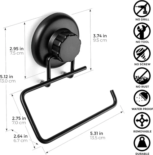 Miniatura 7 de HASKO accessories - Potente soporte de papel higiénico con ventosa al vacío - Soporte de pared sin taladrar dispensador de rollos de papel de papel