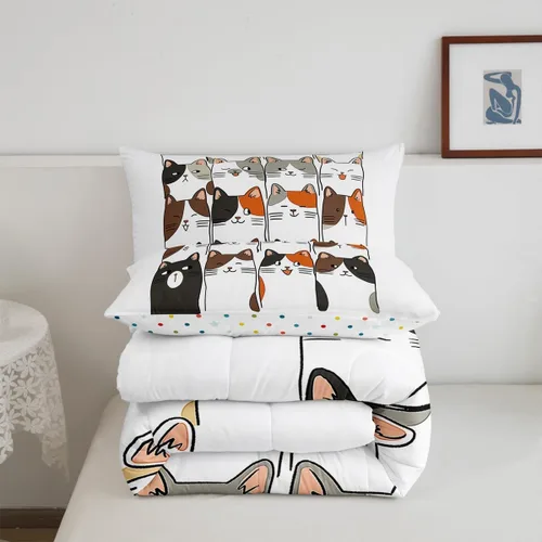 Miniatura 28 de Erosebridal Juego de ropa de cama para niños, tamaño individual, diseño de gatos de dibujos animados, para niñas, niños y adolescentes, edredón
