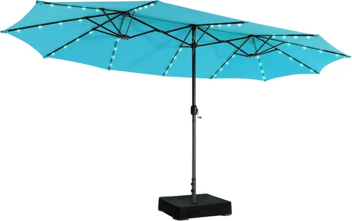 Miniatura 14 de Giantex Paraguas grande de 15 pies para exteriores de doble cara, 48 luces solares, panel solar de carga automática, sombrilla de patio extragrande