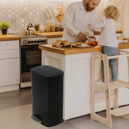 Miniatura 2 de Basurero de cocina de acero inoxidable de 13 galones con pedal de pie, cubo interior extraíble, resistente a las huellas dactilares, cierre suave