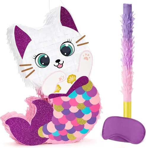 Miniatura 87 de Piñata plegable de unicornio, suministros para fiesta de cumpleaños, piñata extensible con bate y flecos, decoración de fiesta temática, piñatas
