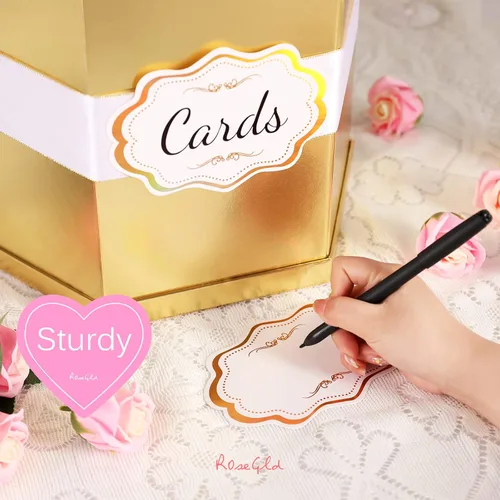 Miniatura 3 de ROSEGLD Caja de tarjetas, caja de recepción de tarjetas con cinta de 14 x 12 x 12 pulgadas, elegante soporte para tarjetas para bodas, graduaciones