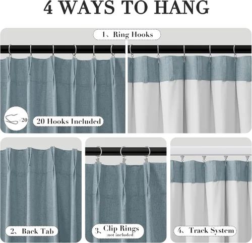 Miniatura 2 de Joywell Cortinas plisadas de lino 100 % opacas de 84 pulgadas de largo, cortinas con pestañas traseras para oscurecer la habitación con ganchos