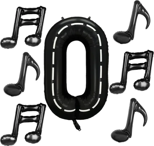 Miniatura 12 de 10 piezas de globos de nota musical negros de Mylar de 17 pulgadas, globos de feliz cumpleaños, globos de música para usar en cumpleaños, fiesta