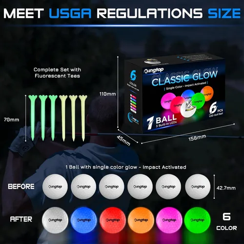 Miniatura 3 de KINGTOP Upgraded Glow in The Dark Golf Balls - Super Bright Light Up LED Golf Ball - with Glow Golf Tees and Storage Bag - Fun Night Golfing Gift