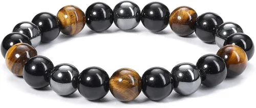 Miniatura 3 de Jovivi Pulsera de piedra de ojo de tigre de obsidiana negra de hematita para hombres y mujeres, de 0.394in, cuentas de piedras preciosas redondas