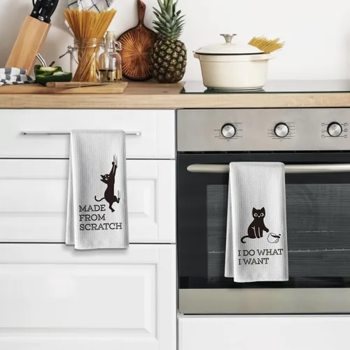 Miniatura 3 de Toallas de cocina divertidas con temática de gatos, 16 x 24 pulgadas, paquete de 2, saco de harina, paños de cocina de alta absorción