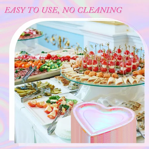 Miniatura 6 de Remerry 100 platos de corazón de boda, platos de papel desechables en forma de granel, platos de papel gruesos, platos decorativos de postre