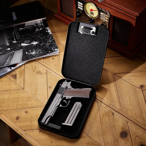 Miniatura 2 de Caja de seguridad portátil para armas con cerradura de combinación, pequeña caja fuerte oculta para pistola para mesita de noche de coche, caja