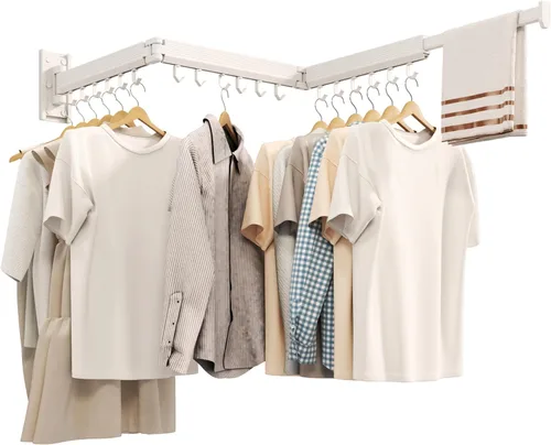 Miniatura 15 de Estante de secado de ropa montado en la pared, estante de secado de ropa plegable, estante de secado plegable retráctil para colgar ropa
