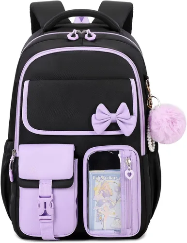 Miniatura 15 de Mochila para niñas, mochila escolar para niñas, bonita mochila con lazo para niñas, niños y adolescentes, para estudiantes de escuela primaria
