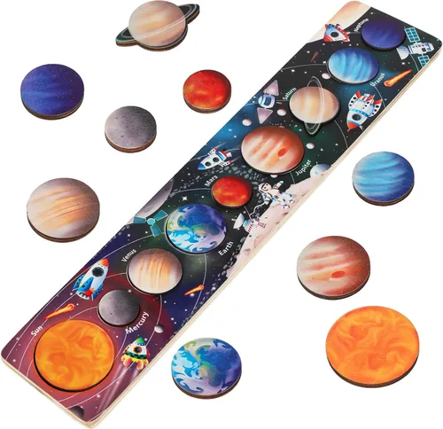 Zeoddler Juguetes del sistema solar para niños de 3 a 6 años, rompecabezas espacial de madera, planetas para niños, actividades de aprendizaje