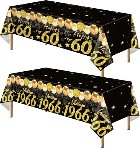 Miniatura 10 de Uiorgui 2 piezas mantel de cumpleaños número 18, mantel de cumpleaños número 18 negro dorado para niños y niñas, mantel de plástico rectangular