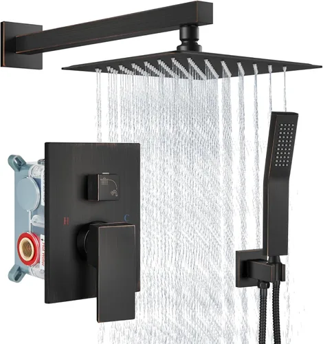 Miniatura 12 de Aolemi Sistema de ducha tipo lluvia de 12 pulgadas, cabezal de ducha cepillado Nikcel Combo Set con ducha de mano válvula de montaje en pared grifo