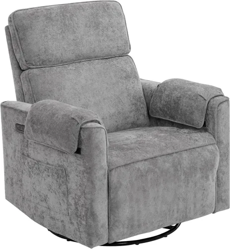 Miniatura 10 de Chenille Rocking Chair Nursery with Adjustable Headrest, 24" Extra Wide Swivel Rocker Recliner with Overstuffed Armrest, Oversized Power Rocker