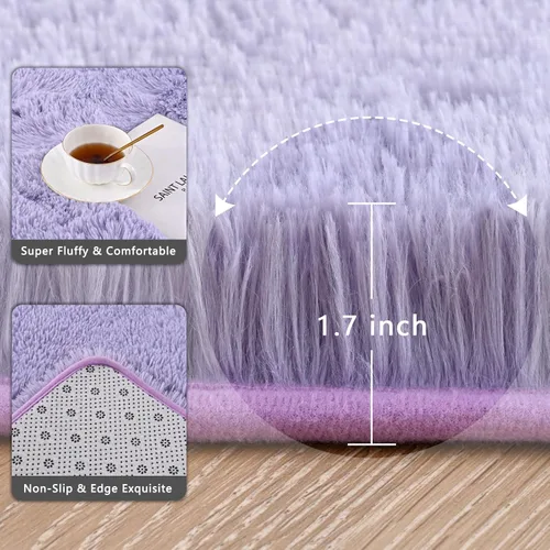 Miniatura 3 de Alfombras de pasillo color lavanda para dormitorio, sala de estar, 2 x 6 pies, alfombras de noche esponjosas, alfombra suave y lanuda para A-Violeta