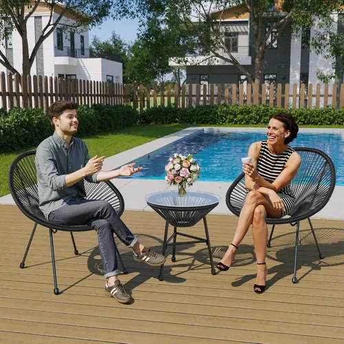 Miniatura 3 de Wisteria Lane Juego de 3 piezas para patio bistró, juego de sillas y mesa Acapulco para exteriores, juego de muebles de patio para todo tipo de Negro