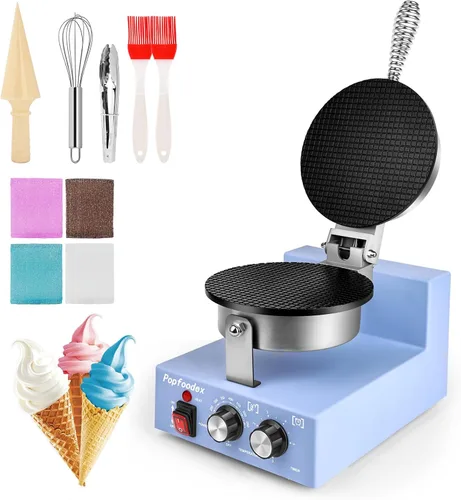 Máquina comercial para hacer conos de gofres – Máquina comercial de cono de helado de 1200 W con sartén antiadherente de 8 pulgadas y temperatura