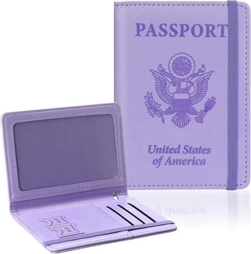 Miniatura 10 de Soporte para pasaporte para viajes, funda de pasaporte con bloqueo RFID con soporte para bolígrafo, funda de cuero para pasaporte, accesorios