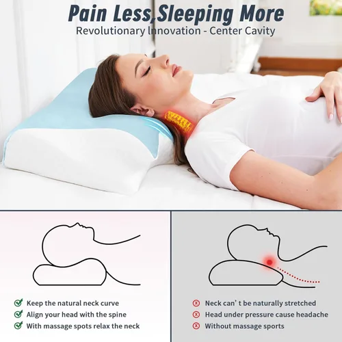 Miniatura 3 de Almohada para alivio del dolor de cuello Almohada ortopédica para dormir cervical mejor antiarrugas terapéutica ergonómica espuma viscoelástica Azul