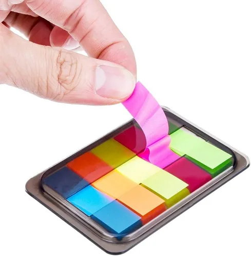 Miniatura 2 de iMagitek 3 hojas de índice de neón, marcadores de página, notas adhesivas con caja, tiras translúcidas de papelería, 300 piezas