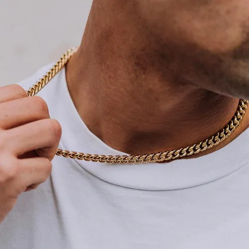 Miniatura 2 de Bestyle Miami Cuban Link Chain for Men, Durable Real 18K GoldBlack Plated Solid Stainless Steel Chain, Width 5mm 7mm 9mm 12mm Mens Necklace, 18-30