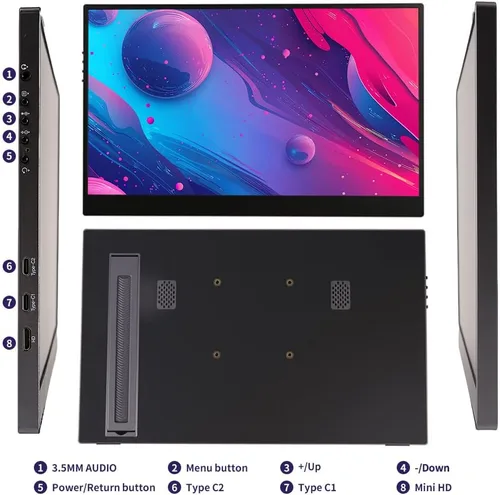 Miniatura 4 de QQU Monitor portátil inalámbrico de 15.6 pulgadas, monitor HDR Eye cuidadoso para juegos, extensor de pantalla de computadora FHD IPS/HDR