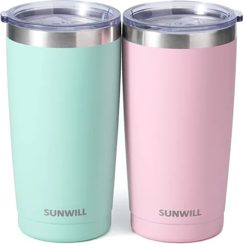 Miniatura 14 de SUNWILL Vaso de café de viaje de 20 onzas, taza aislada con tapa, taza de acero inoxidable para bebidas calientes y frías, con recubrimiento