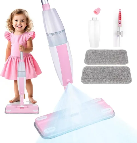 Miniatura 9 de Trapeador con atomizador para niños, juego de limpieza de mopa para niños, juego de mini trapeador de trabajo real y recogedor de escoba para niños