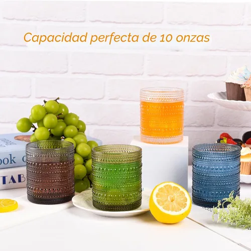 Miniatura 4 de Vasos de Cóctel de 10 oz Vasos de Beber Hobnail Juego de 6, Cristalería Vintage, Vasos de Vidrio Texturizado Vasos de Burbujas Vasos de Agua Vasos