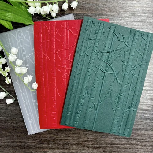 Miniatura 3 de DIYology Carpetas en relieve 3D de bosque para hacer tarjetas, fondo de abedul con textura de fondo en relieve para manualidades, manualidades