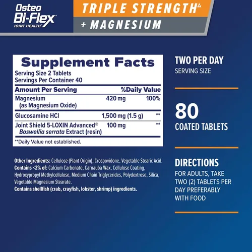 Miniatura 2 de Osteo Bi-Flex Suplemento articular de triple fuerza con glucosamina y magnesio, sin gluten, 80 tabletas