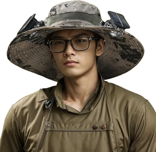 Miniatura 12 de Sombrero de ventilador solar de ala ancha, ventilador solar de ala ancha, sombrero de pesca al aire libre, sombreros de ventilador solar
