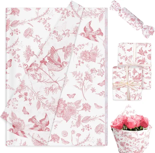 Miniatura 9 de Whaline 100 hojas de papel de seda floral negro vintage chinoiserie Toile flor pájaro mariposa papel de regalo para bricolaje, manualidades